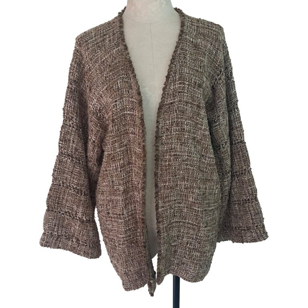 Barbara Lee Anderson Womens Jacket One Size Beige Weaver Designer Open Tweed